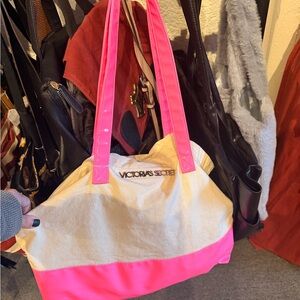Victoria's Secret Cream and Hot Pink Canvas Tote